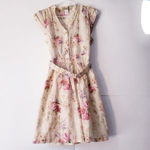 Moon Collection Cream Floral Print Dress with Belt